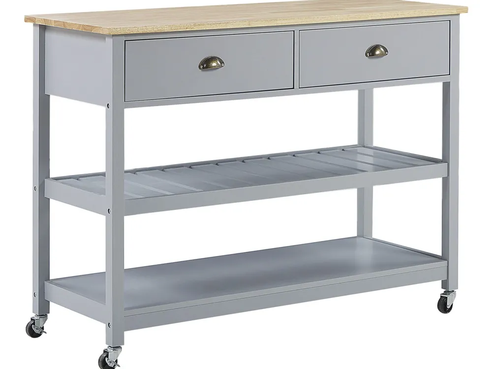 Säilytys<Beliani Tarjoiluvaunu 2 Laatikkoa Vaalea Puu/Harmaa Navarino