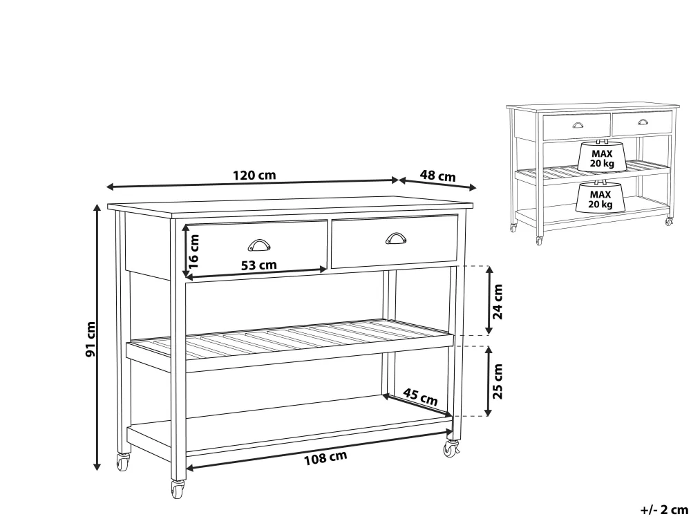 Säilytys<Beliani Tarjoiluvaunu 2 Laatikkoa Vaalea Puu/Harmaa Navarino