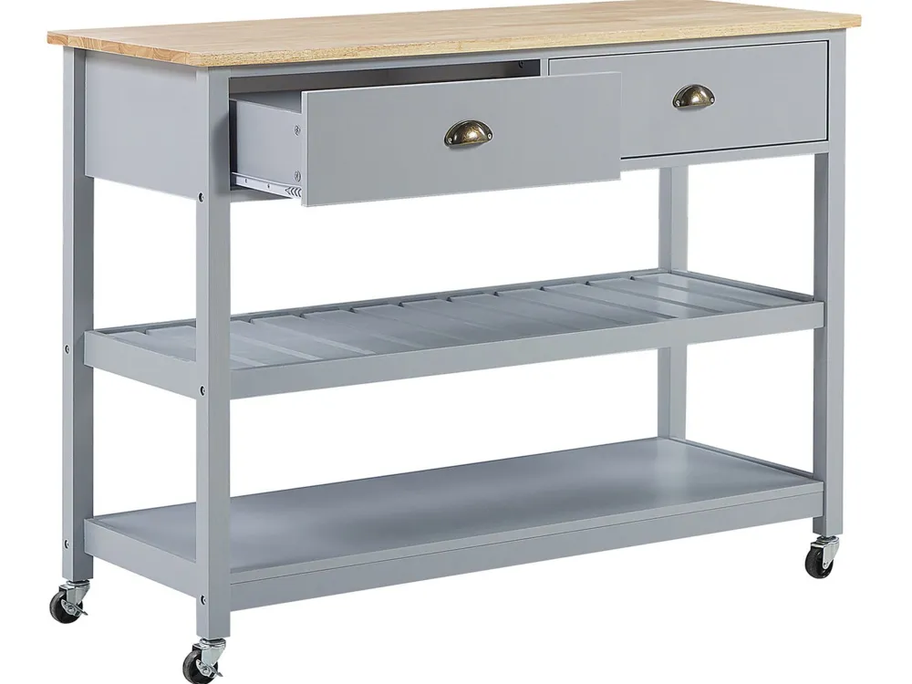 Säilytys<Beliani Tarjoiluvaunu 2 Laatikkoa Vaalea Puu/Harmaa Navarino