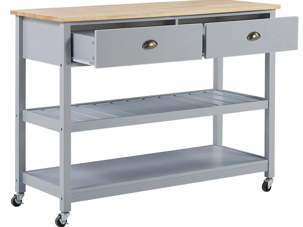 Säilytys<Beliani Tarjoiluvaunu 2 Laatikkoa Vaalea Puu/Harmaa Navarino