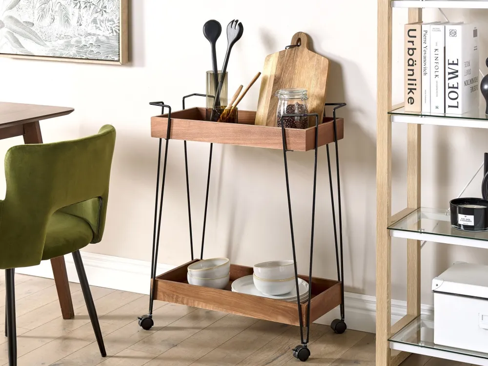 Sale Beliani Tarjoiluvaunu Keisaripuu/Metalli Tumma Puu/Musta Balme