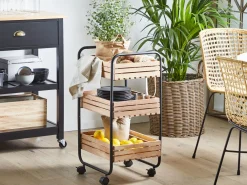 Säilytys<Beliani Tarjoiluvaunu Keisaripuu/Rauta Vaalea Puu/Musta Formia