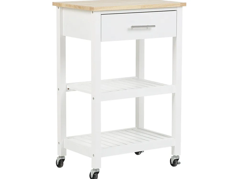Säilytys<Beliani Tarjoiluvaunu Laatikko Vaalea Puu/Valkoinen Hiuma