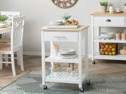 Säilytys<Beliani Tarjoiluvaunu Laatikko Vaalea Puu/Valkoinen Hiuma