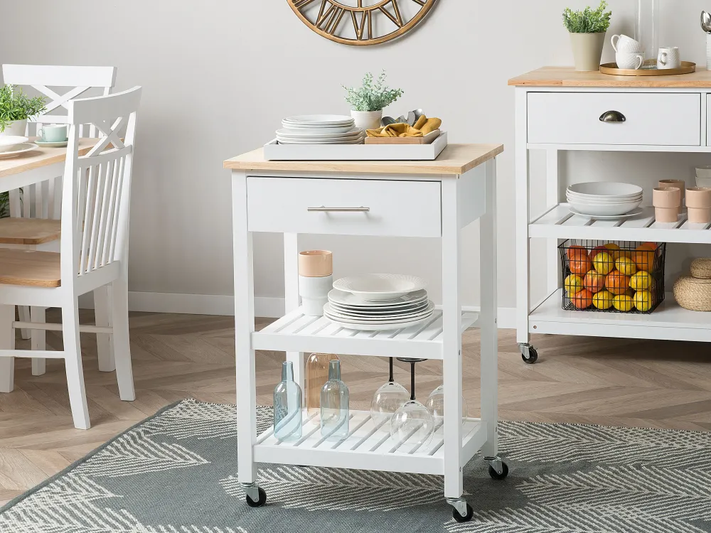 Säilytys<Beliani Tarjoiluvaunu Laatikko Vaalea Puu/Valkoinen Hiuma