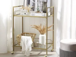 Säilytys<Beliani Tarjoiluvaunu Lasitasolla Metalli Kulta Veneta