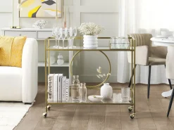 Säilytys<Beliani Tarjoiluvaunu Lasitasolla Rauta Kulta Kerry