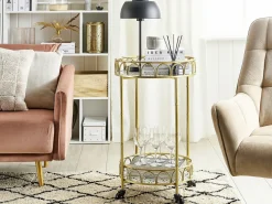 Clearance Beliani Tarjoiluvaunu Terrazzo Kuvio Valkoinen/Kulta Shafter