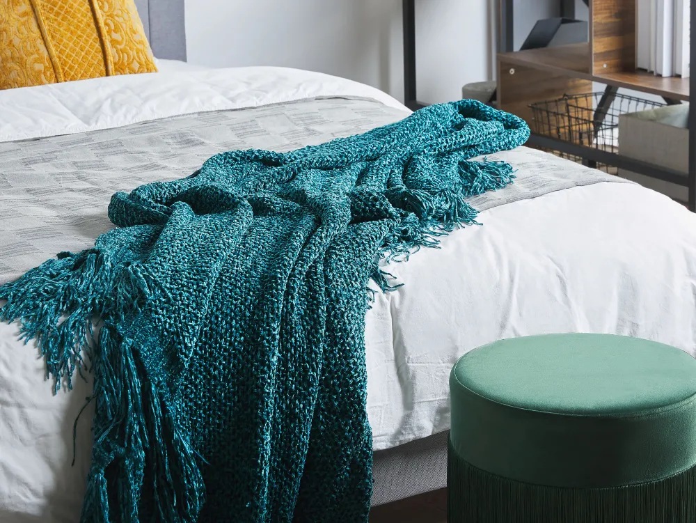 Discount Beliani Torkkupeitto Kangas Smaragdinvihrea 150 X 200 Cm Hamat