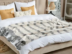 Clearance Beliani Torkkupeitto Puuvilla Beige/Harmaa 130 X 170 Cm Cayir