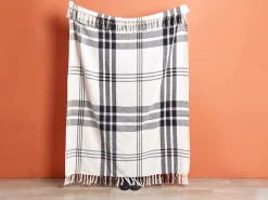 Cheap Beliani Torkkupeitto Puuvilla Luonnonvalkoinen/Musta 130 X 170 Cm Yuvali