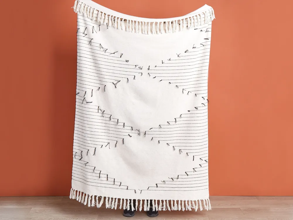 Shop Beliani Torkkupeitto Puuvilla Vaalea Beige/Musta 130 X 170 Cm Uluyol