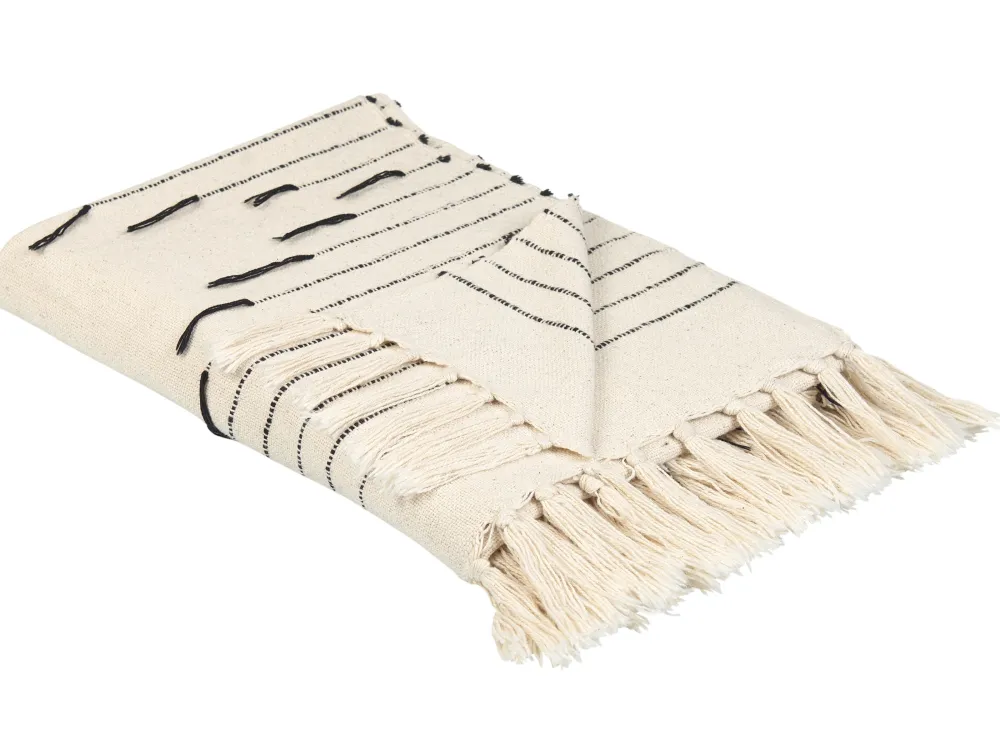 Shop Beliani Torkkupeitto Puuvilla Vaalea Beige/Musta 130 X 170 Cm Uluyol