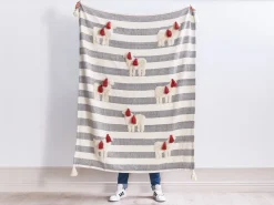 Tekstiilit<Beliani Torkkupeitto Puuvilla Valkoinen/Harmaa 125 X 150 Cm Namtar