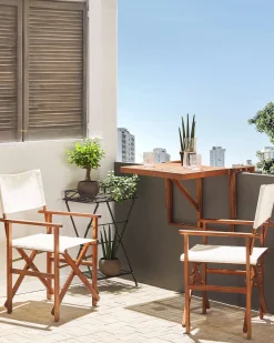 Ulkokalusteet<Beliani Tumma Akaasiapuinen Puutarhatuoli Luonnonvalkoisella Kankaalla 2 Kpl Cine