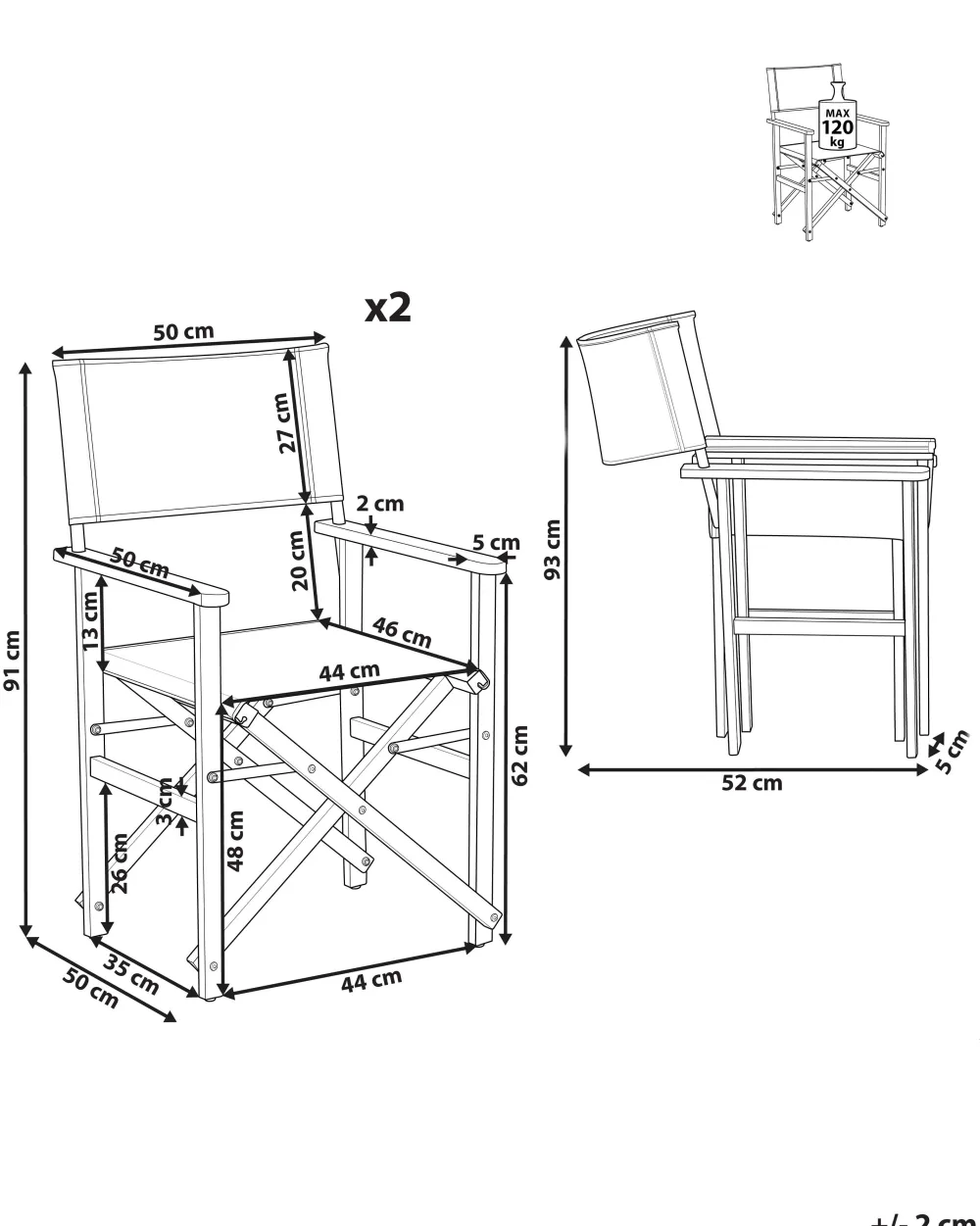 Ulkokalusteet<Beliani Tumma Akaasiapuinen Puutarhatuoli Luonnonvalkoisella Kankaalla 2 Kpl Cine