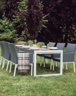 Ulkokalusteet<Beliani Tummanharmaa Alumiininen Puutarhatuoli 8 Kpl Bacoli