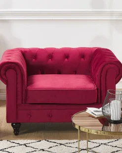 Nojatuolit<Beliani Tummanpunainen Samettiverhoiltu Nojatuoli Chesterfield