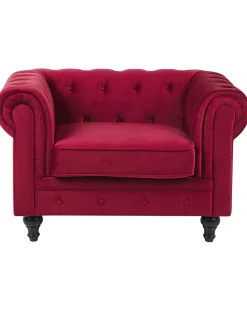Nojatuolit<Beliani Tummanpunainen Samettiverhoiltu Nojatuoli Chesterfield