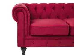 Sohvat<Beliani Tummanpunainen Samettiverhoiltu Sohvaryhma Chesterfield