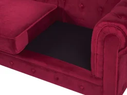 Sohvat<Beliani Tummanpunainen Samettiverhoiltu Sohvaryhma Chesterfield