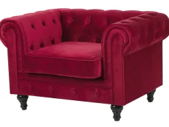 Sohvat<Beliani Tummanpunainen Samettiverhoiltu Sohvaryhma Chesterfield