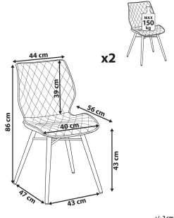 New Beliani Tuoli Kangas Beige 2 Kpl Lisle