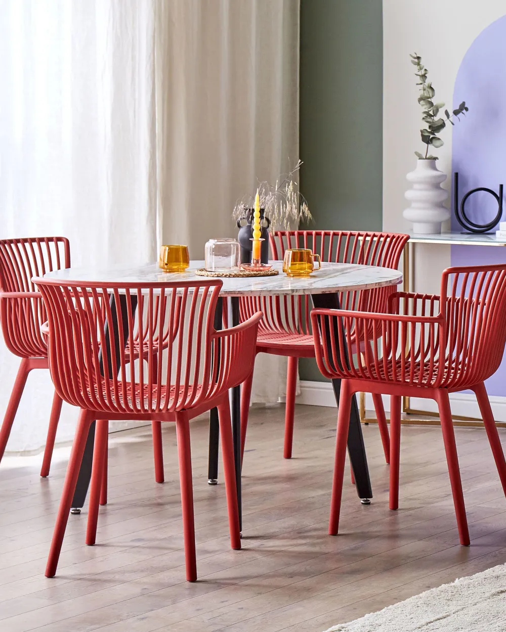 Tuolit<Beliani Tuoli Muovi Punainen 4 Kpl Pesaro