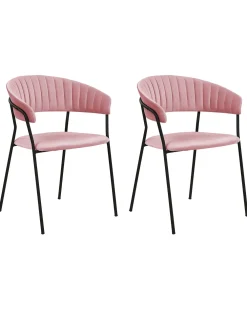 Tuolit<Beliani Tuoli Sametti Vaaleanpunainen 2 Kpl Mariposa