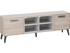 Säilytys<Beliani Tv-Taso 2 Kaappia 4 Hyllya Vaalea Puu/Harmaa Alloa