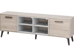 Säilytys<Beliani Tv-Taso 2 Kaappia 4 Hyllya Vaalea Puu/Harmaa Alloa