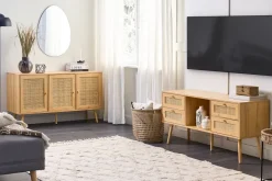 Säilytys<Beliani Tv-Taso 4 Laatikkoa Hylly Vaalea Puu Perote