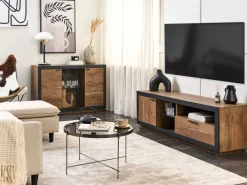 Cheap Beliani Tv-Taso Led-Valo Kaappi Laatikko Vaalea Puu/Musta Marana