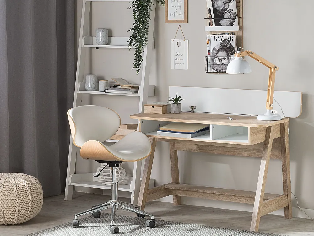 Lastenhuone<Beliani Tyopoyta 2 Hyllya Vaalea Puu/Valkoinen 110 X 60 Cm Jackson