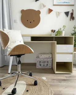 Cheap Beliani Tyopoyta 3 Laatikkoa 3 Hyllya Vaalea Puu/Valkoinen 130 X 60 Cm Caracas