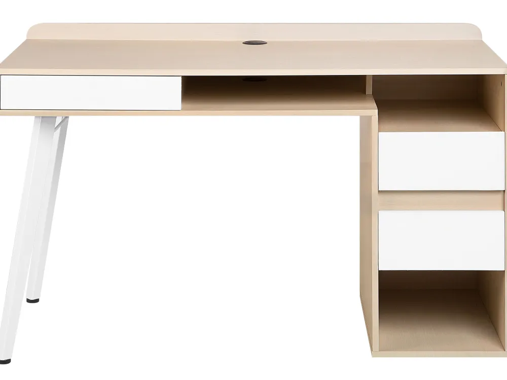 Cheap Beliani Tyopoyta 3 Laatikkoa 3 Hyllya Vaalea Puu/Valkoinen 130 X 60 Cm Caracas