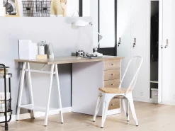 Lastenhuone<Beliani Tyopoyta 5 Laatikkoa Hylly Vaalea Puu/Valkoinen 140 X 60 Cm Heber