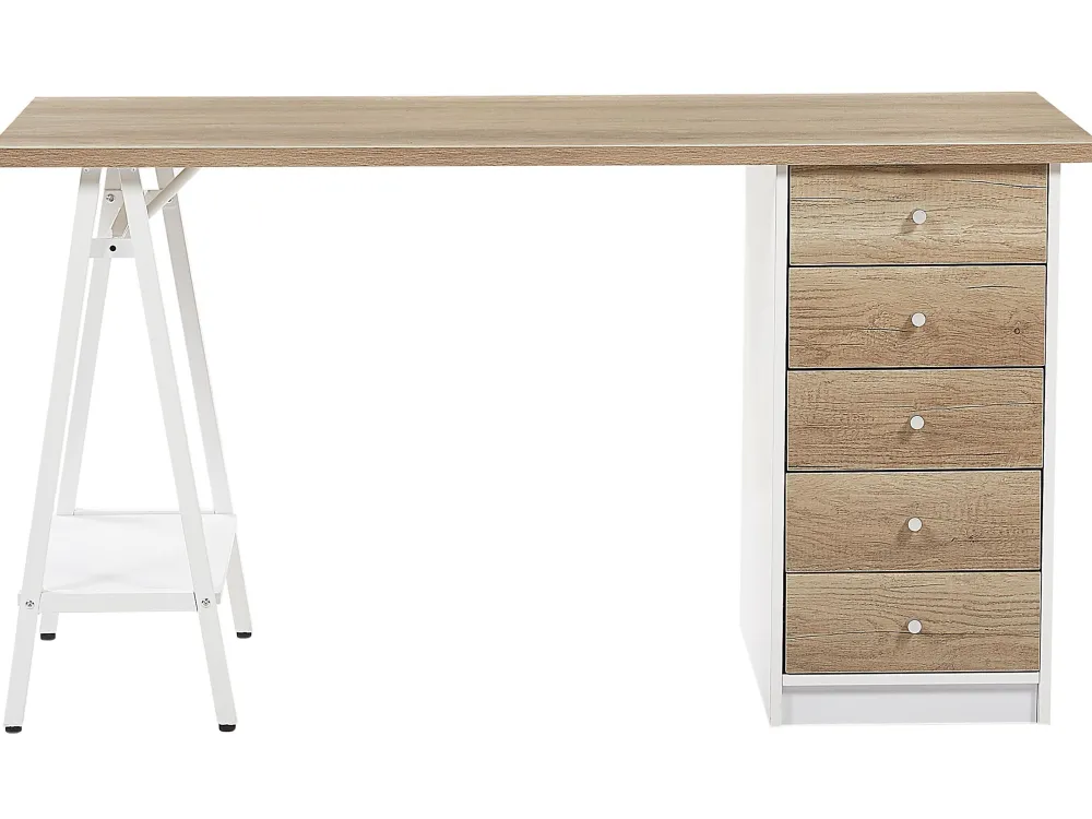 Lastenhuone<Beliani Tyopoyta 5 Laatikkoa Hylly Vaalea Puu/Valkoinen 140 X 60 Cm Heber