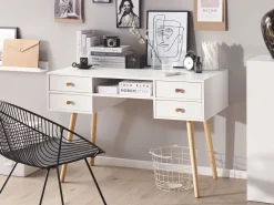 Lastenhuone<Beliani Tyopoyta 4 Laatikkoa Hylly Valkoinen 110 X 55 Cm Levin