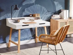 New Beliani Tyopoyta 2 Laatikkoa Hylly Valkoinen/Vaalea Puu 110 Cm Barie