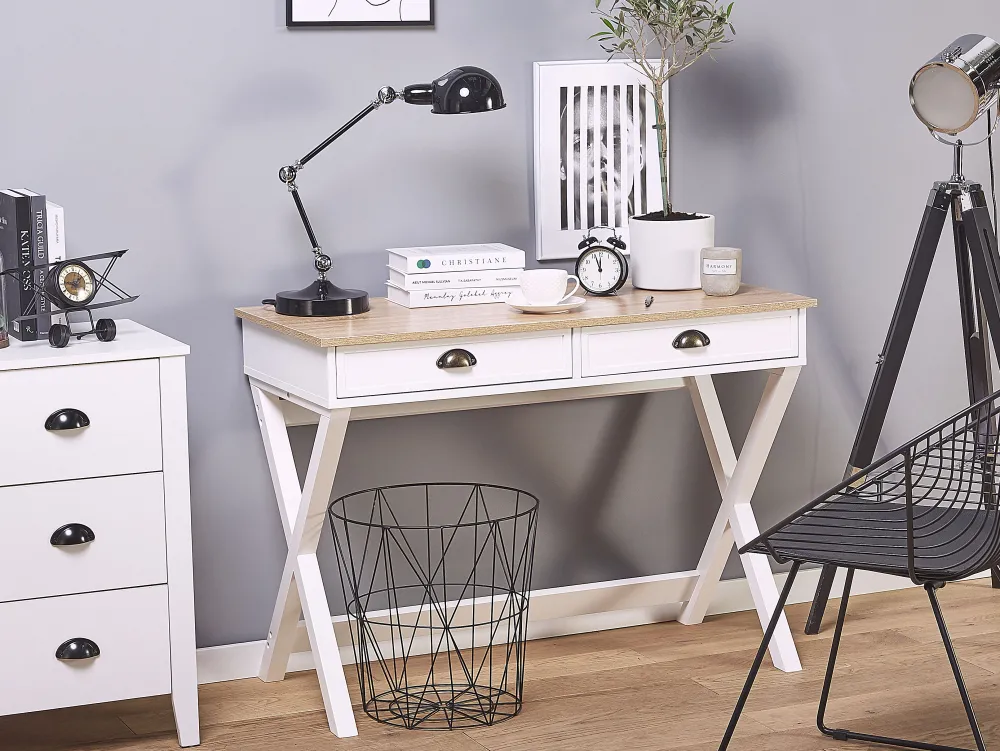 Lastenhuone<Beliani Tyopoyta 2 Laatikkoa Vaalea Puu/Valkoinen 103 X 50 Cm Ekart