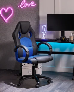 Tuolit<Beliani Tyotuoli Keinonahka Musta/Laivastonsininen Fighter