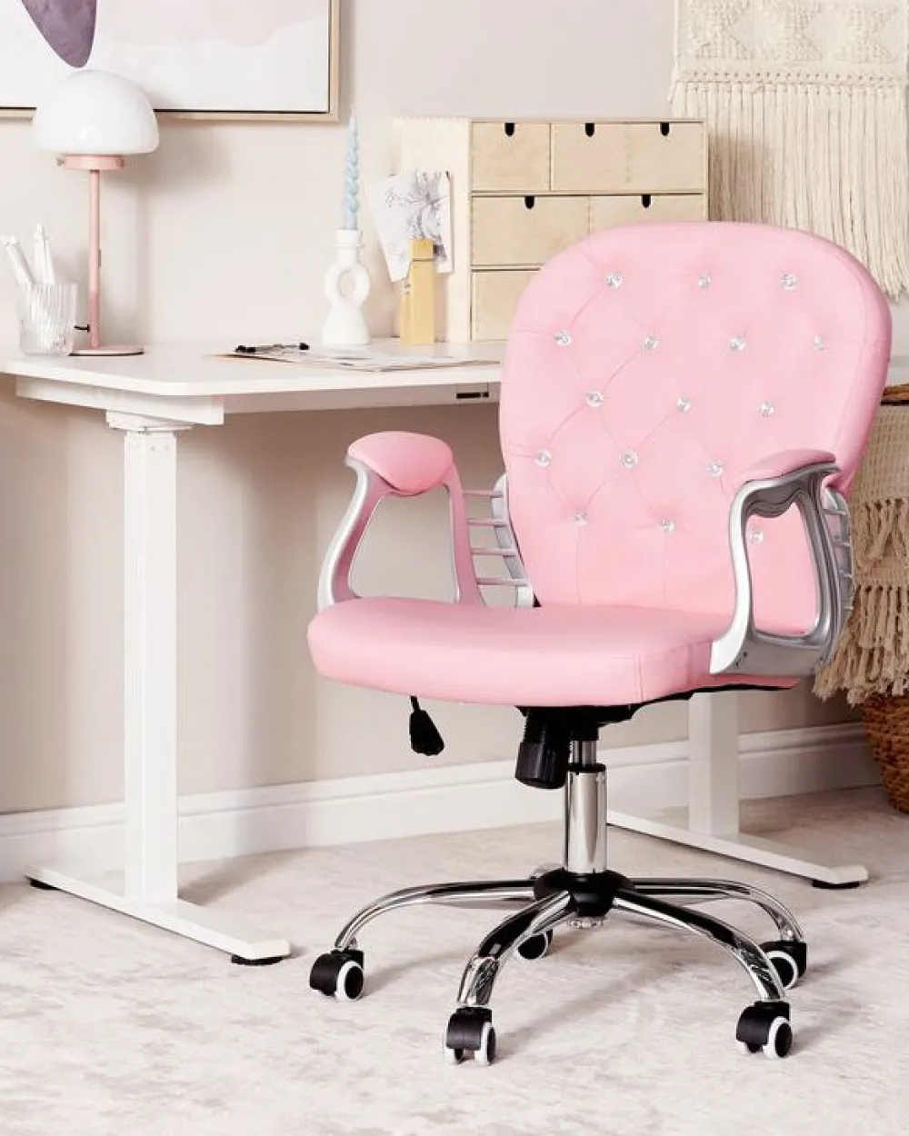 Flash Sale Beliani Tyotuoli Keinonahka Vaaleanpunainen/Hopea Princess