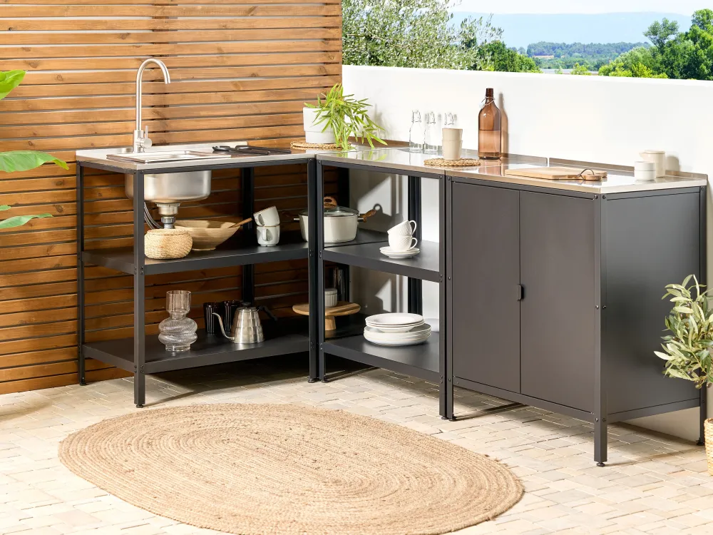 Store Beliani Ulkokeittiokaappi Teras 2 Ovea Musta Vilama