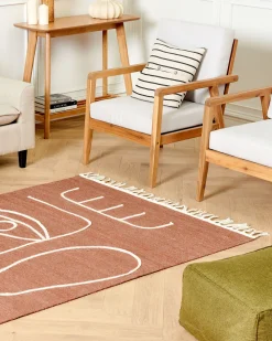 Best Beliani Ulkomatto Kangas Vaalea Punainen 140 X 200 Cm Yavu