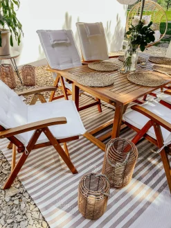 Outlet Beliani Ulkoruokailuryhma 6-Istuttava Akaasiapuinen Luonnonvalkoisilla Pehmusteilla Java