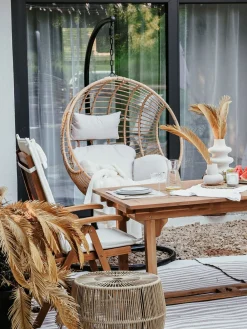 Outlet Beliani Ulkoruokailuryhma 6-Istuttava Akaasiapuinen Luonnonvalkoisilla Pehmusteilla Java