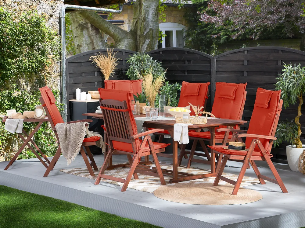 Flash Sale Beliani Ulkoruokailuryhma 6-Istuttava Akaasiapuinen Terrakotan Varisilla Pehmusteilla Toscana