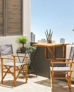 Hot Beliani Vaalea Akaasiapuinen Puutarhatuoli Harmaalla Kankaalla 2 Kpl Cine