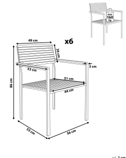 Ulkokalusteet<Beliani Vaalea Tiikkipuinen Puutarhatuolisetti 6 Kpl Viareggio